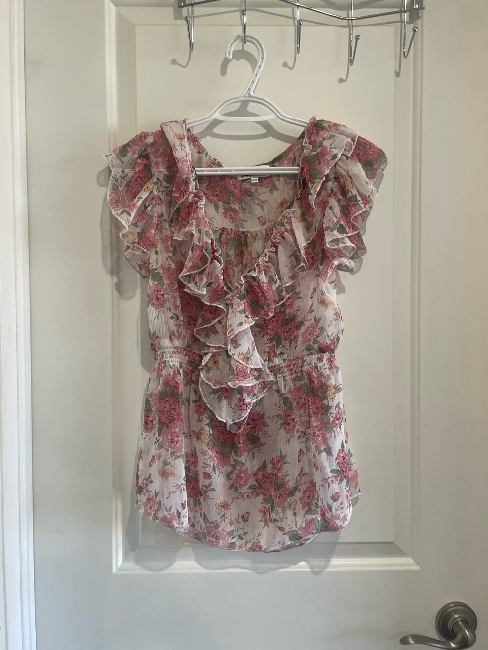 Ruffled Floral Sleeveless Blouse - Pink Floral